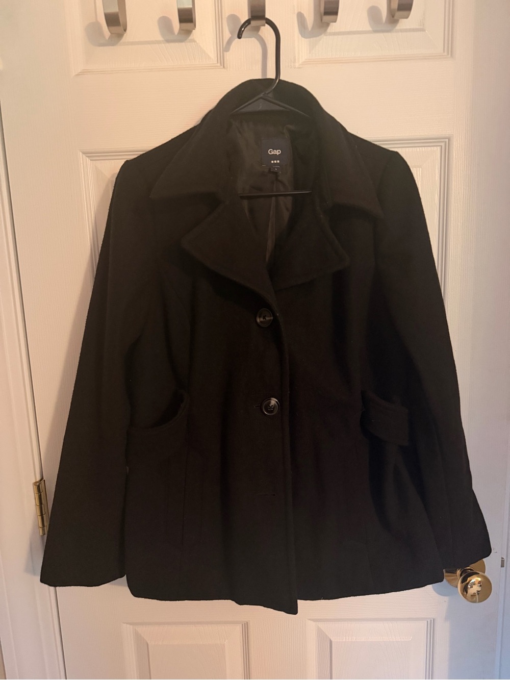 Vintage GAP Black Wool Blend Pea Coat with Notched Collar
